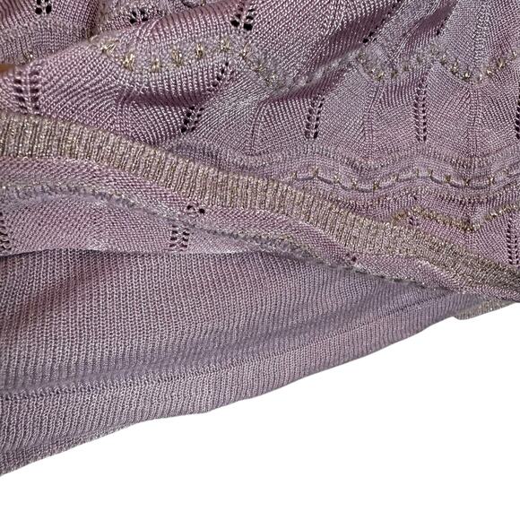 White House Black Market Sweater Women Large Purple Knitted Beaded Cold Shoulder - Picture 8 of 13